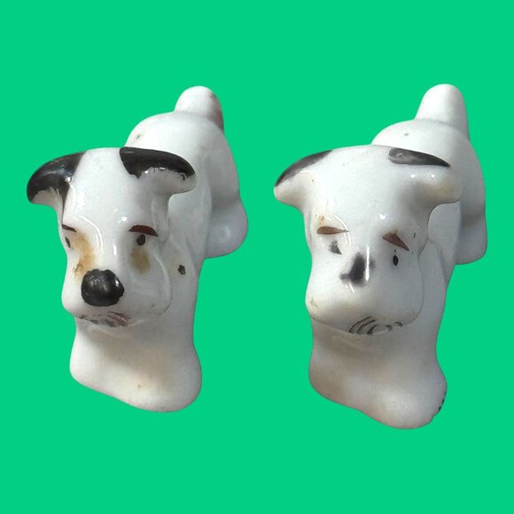 Vintage Japan Ceramic Dog Figurines 2.5" Long Set Of 2 Terrier Spaniel Mini - Picture 2 of 8